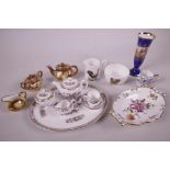 A quantity of miniature china wares including Wedgwood, dolls, tea service on tray etc