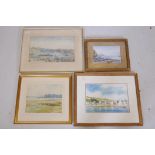 Four watercolour landscapes depicting shipping and coastal scenes, by various artists including A.M.