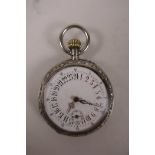 A Continental silver cased 24 hour pocket watch, stamped G800, 2" diameter