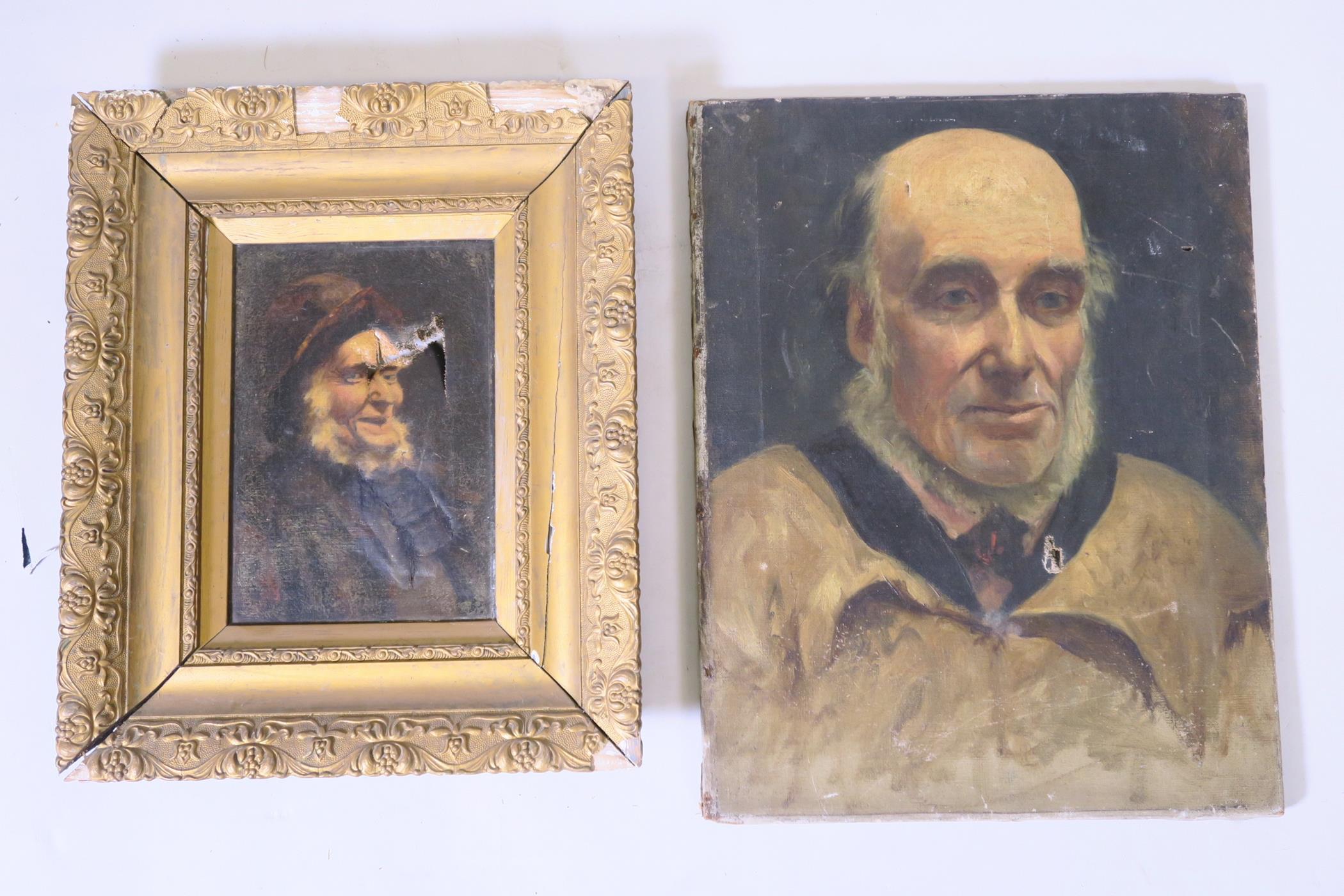 C19th oil on canvas, study of a bearded gentleman, 18" x 14", and another of a fisherman, both - Image 3 of 3