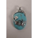 A silver (925) mounted turquoise style composition pendant, 1½"