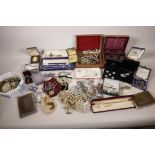 A quantity of costume jewellery etc, including jewellery boxes, two Indian cigarette boxes etc