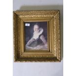 A colour print in a C19th gilt wood and composition frame, rebate 9" x 11"