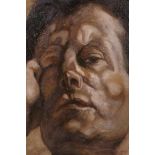 After Lucian Freud, oil on board, 'Man's Head' (self portrait), 12" x 15"