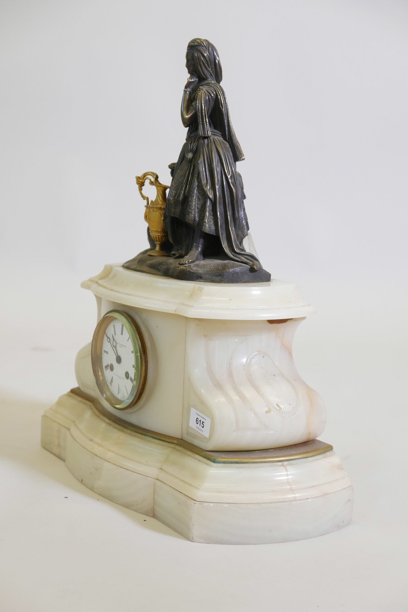 A C19th French onyx mantel clock, with a bronze and ormolu figure of an Ottoman woman with ewer, the - Image 4 of 5