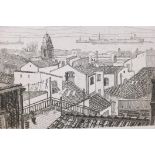 Mario Finlayson, printer's proof engraving, Rooftops Gibraltar, signed and dated '91 with