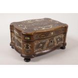 A C19th rosewood jewellery casket with decorative silver and bone inlay, 7½" x 5½"