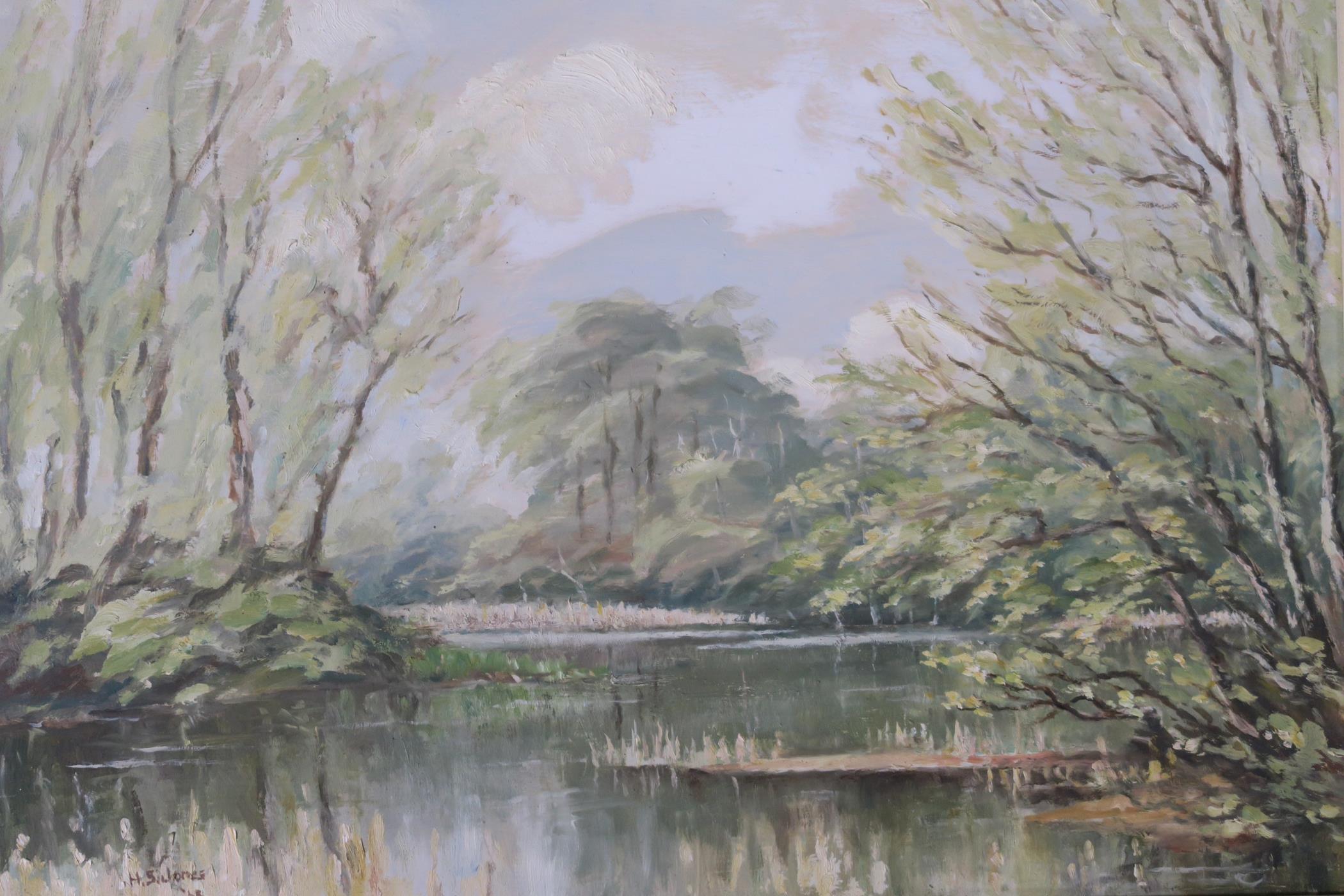 H.S. Jones, April on Black Down, Surrey, oil on board, signed, 16" x 12", dated 1967, and two others - Image 5 of 6