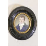 An early C19th miniature on ivory, portrait of a gentleman