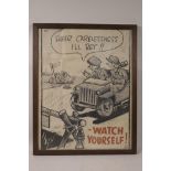 A framed satirical wartime print with later pen and pencil enhancements and dedications, 14½" x 18½"