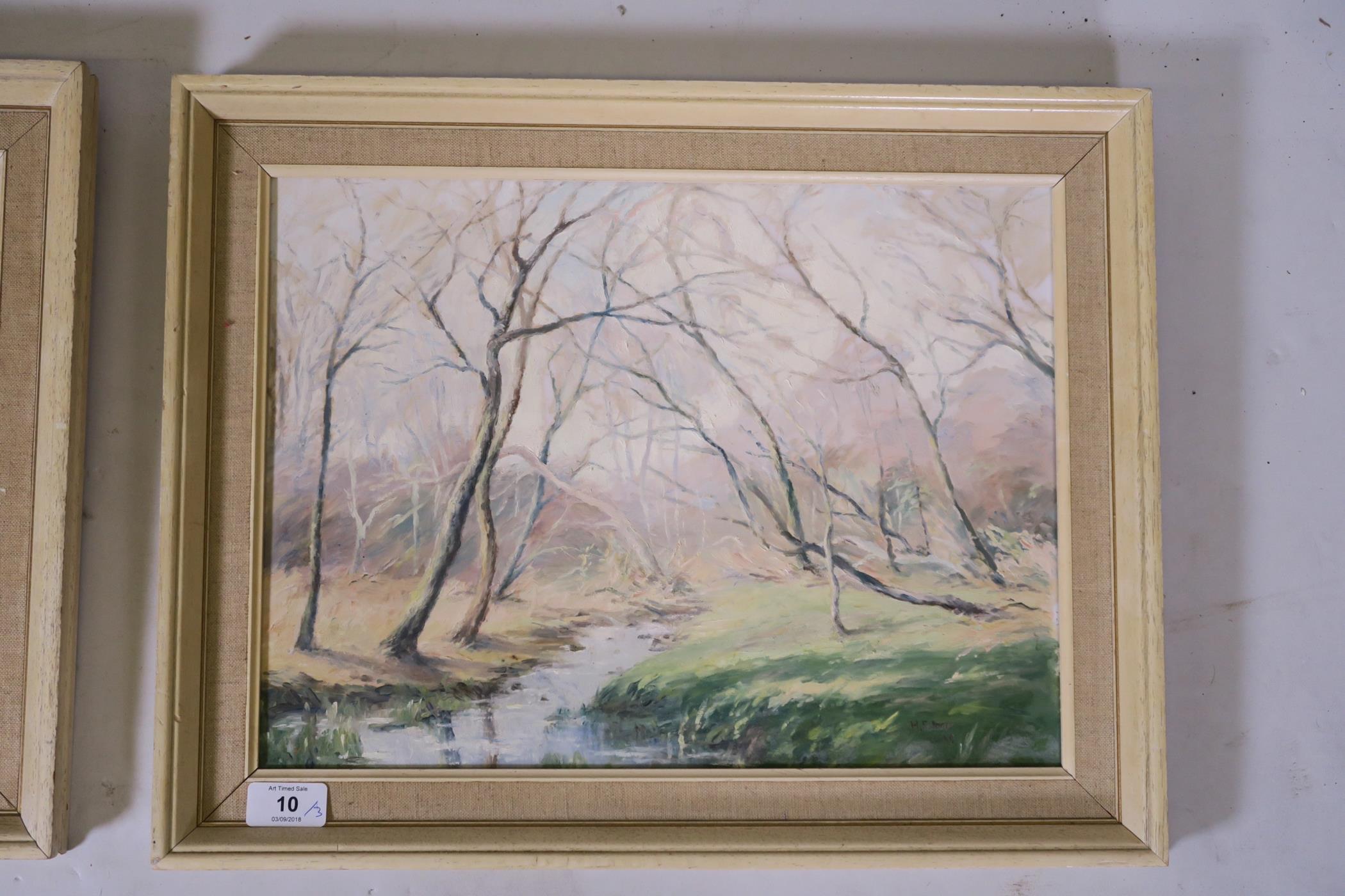 H.S. Jones, April on Black Down, Surrey, oil on board, signed, 16" x 12", dated 1967, and two others - Image 3 of 6