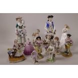 A collection of porcelain figurines, including Samson, Naples, Royal Doulton and Coalport