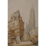 H. Schafer, 'Utrecht, Holland', watercolour, busy canalside street scene, 8" x 10"