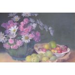 Still life, fruit and flowers, oil on canvas, late C19th/early C20th, unsigned, 18" x 14"