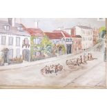 An early C20th naive oil on board, inscribed Bancroft (Hitchin) early 1900s, depicting the street