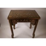A Moorish occassional table with micro mosaic inlay decoration, with mother of pearl, bone and