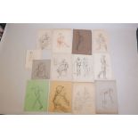 A folio of 1920s life drawing sketches, largest 15" x 22"