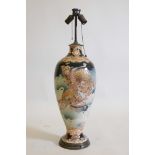 A Satsuma pottery lamp with raised gilt decoration, 31" high