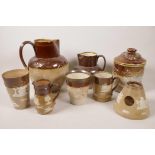 A collection of mainly C19th stoneware hunting pattern jugs etc, mostly Doulton, including a Doulton