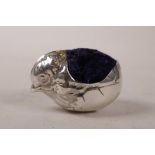 A novelty silver pin cushion in the form of a chick, 2"