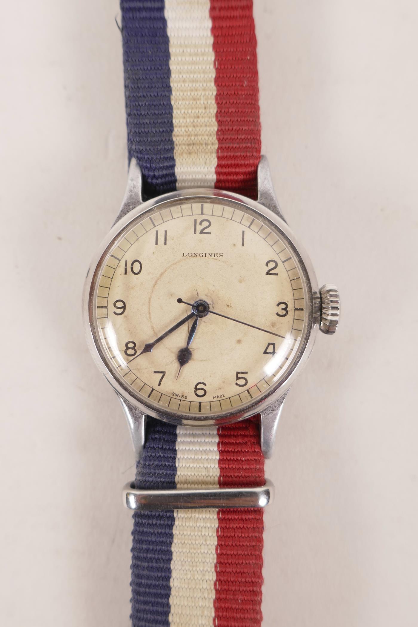 A Longines 6B159 RAF pilot's/navigator's watch, circa 1942, serial no. 6567509, engraved verso 'AM.