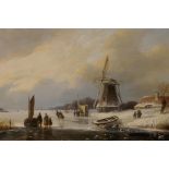 Salomon Leonardus Verveer, oil on panel, "Dutch Winter Landscape", signed, bears label verso,