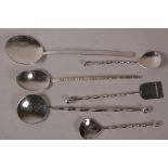 Six hallmarked silver teaspoons of artisanal design marked MER (Margarette Elizabeth Round) 51.8