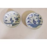 Two Chinese blue and white dishes, one bearing label, Nagel Auctions, Tek Sing Treasures, 6"