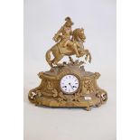 A C19th French ormolu mantel clock, the figure on horseback depicting Louis XIV and a shield