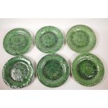 Six C19th green leaf majolica plates, 8¾" diameter