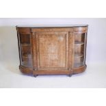 A C19th inlaid walnut credenza with brass mounts, raised on turned feet, 59" x 15", 41" high