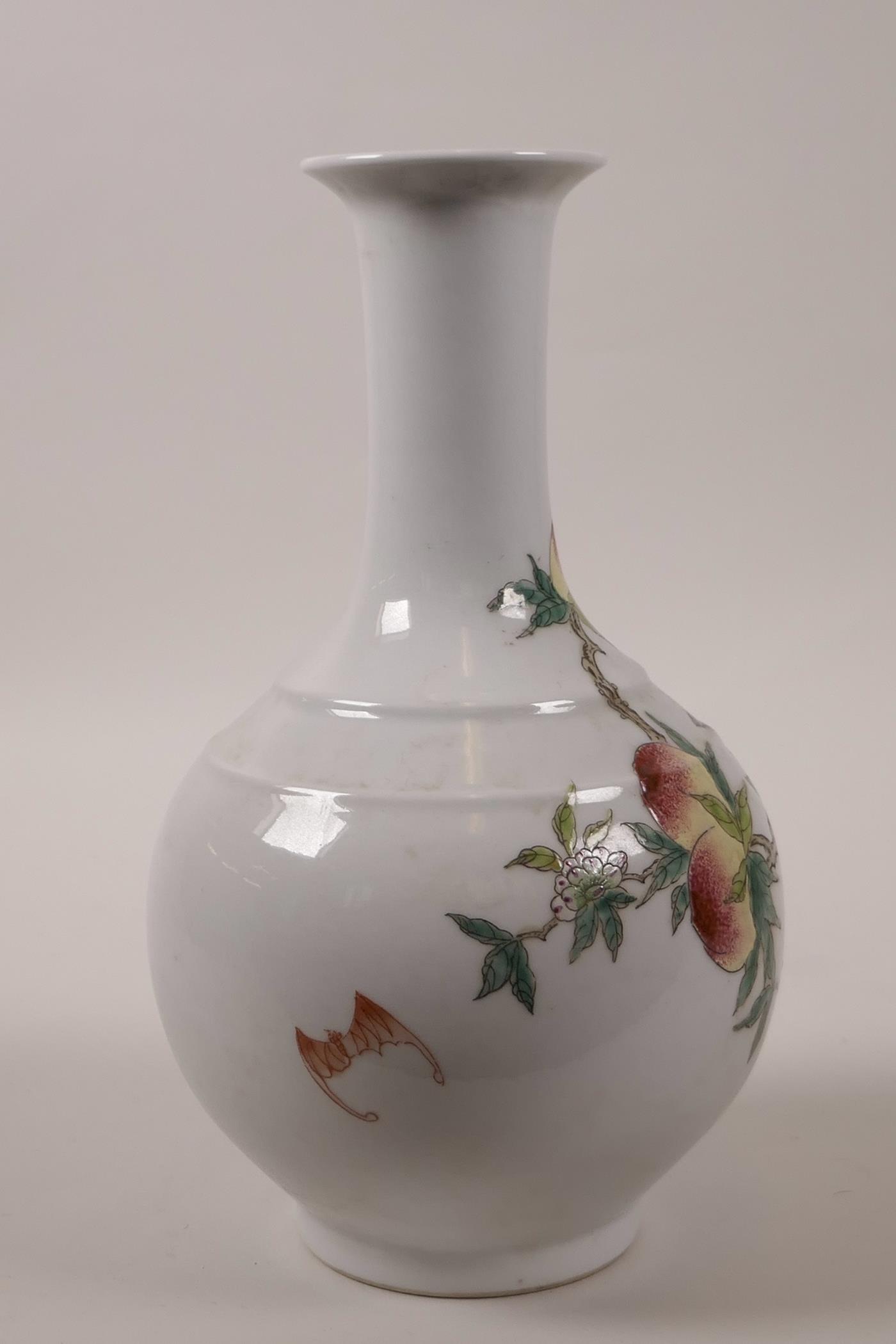 A Chinese polychrome porcelain vase with enamelled peach tree decoration, seal mark to base, 10" - Image 3 of 4