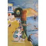 N. Gutman, limited edition lithograph, Middle Eastern port scene, signed, 397/500 with blind