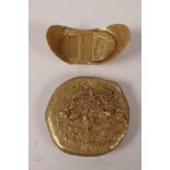 A Chinese gilt metal trade token and another smaller