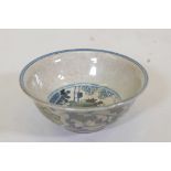 A Chinese crackle glazed ceramic bowl with polychrome decoration, 6" diameter