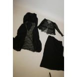 A vintage silk and lace dress, underskirt and lace jacket, dress 53" long