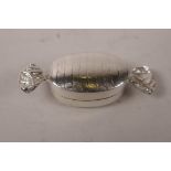 A novelty 925 silver pill box in the form of a wrapped sweet, 2½" long