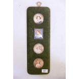A set of four miniature portraits on ivory, after Vigee Le Brun, Gainsborough etc mounted in