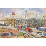 J.A. Park, impasto oil on board, harbour scene, 15" x 19", paint losses