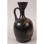 An antique Altic Greek black glazed lekythos, 7" high, A/F