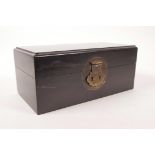 A Chinese hardwood box with a brass lock, 10" x 5", 4½" high