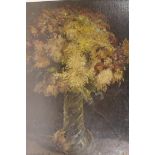 An oil on card, still life, vase of flowers, 11½" x 15½", signed indistinctly and dated '13