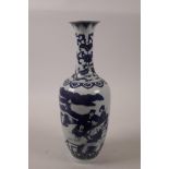 A Chinese blue and white porcelain vase decorated with a family in a garden, 6 character mark to