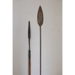 An East African tribal hunting spear and another smaller, longest 73"
