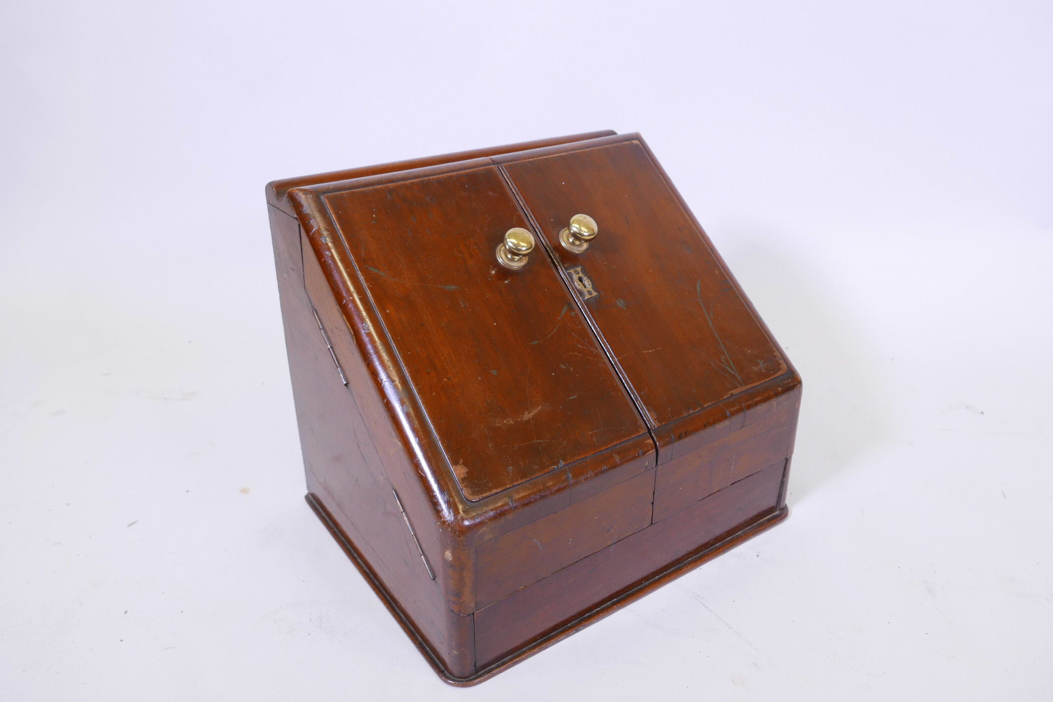 A Victorian mahogany stationery cabinet, with two doors opening to reveal a fitted interior, the top - Image 4 of 4