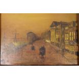 Walbaum, oil on board, quayside in an evening glow, signed and dated 2/81, 14" x 9½"