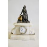 A C19th French onyx mantel clock, with a bronze and ormolu figure of an Ottoman woman with ewer, the