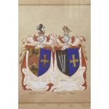 A watercolour and bodycolour, the coat of arms for Cooke Ward and Powlett Ward, 13" x 15"