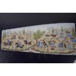 An Indo-Persian miniature painting depicting numerous people at various pursuits, 8½" x 3½", in a