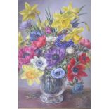A. Conway, still life, vase of spring flowers, signed, 14" x 12"